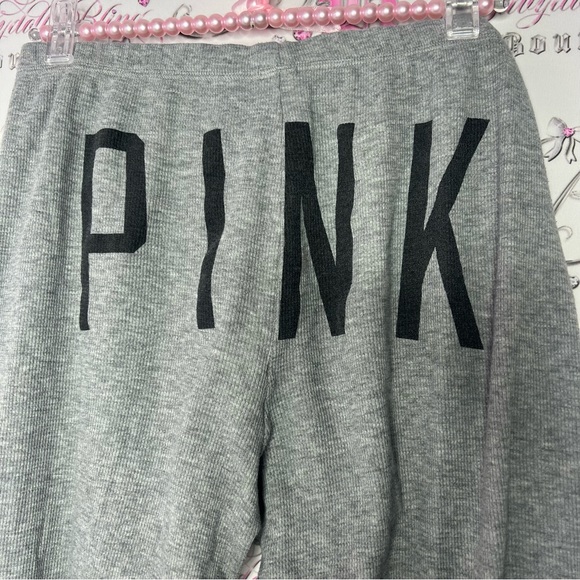 Victoria secret pink thermal waffle jogger sweat pants grey black pink logo bum - Picture 3 of 10
